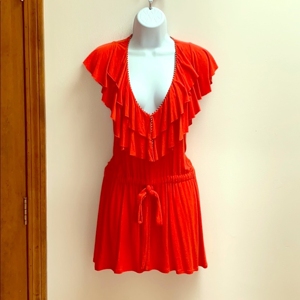 T-Bags Orange Plunging V-neck Mini Dress